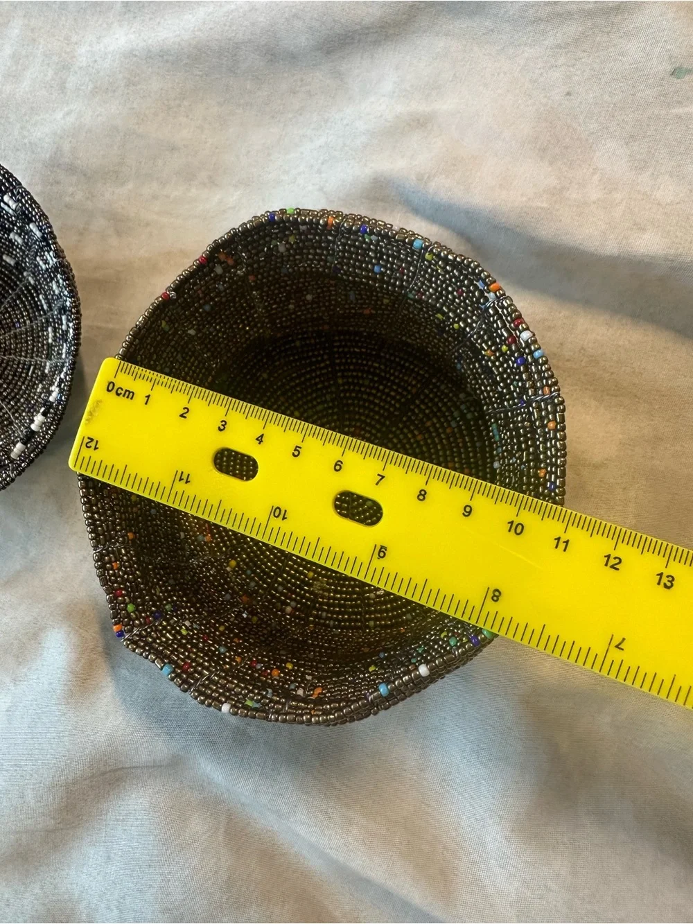 Handcrafted Black Beaded Decorative Bowl and Basket Set